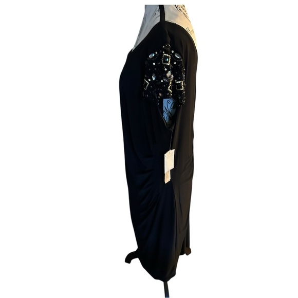 Eliza J 16W NWT Black Embellished Sleeve Ruched Christmas Party Cocktail Dress - Picture 14 of 16